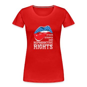 Lèvre mordante Drapeau américain Étoiles Rayures Reproductiv - T-shirt bio Premium Femme - rouge - Devant - Mia (176cm)