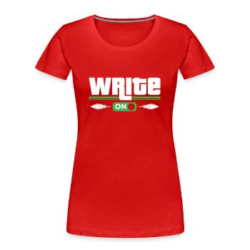Continue writing Author Writer Writer - Women's Premium Organic T-Shirt - red - Front - Mia (176cm)