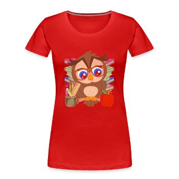 Einschulung Tier Geschenk Grundschule Eule - Frauen Premium Bio T-Shirt - Rot - Vorne - Mia (176cm)