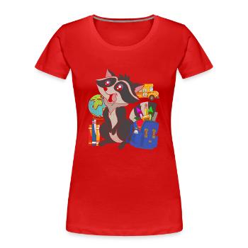 Einschulung Tier Geschenk Grundschule Waschbär - Frauen Premium Bio T-Shirt - Rot - Vorne - Mia (176cm)
