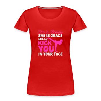 Funny Karate Girl Tae-Kwon Do Sie ist Schönheit - Frauen Premium Bio T-Shirt - Rot - Vorne - Mia (176cm)