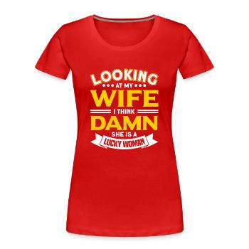 Lustig - Frauen Premium Bio T-Shirt - Rot - Vorne - Mia (176cm)