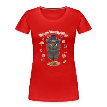 British Shorthair Cat Lover I Happy Thanksgiving - Frauen Premium Bio T-Shirt - Rot - Vorne - Mia (176cm)