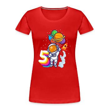 Astronaut 5th Birthday Space Boy Gift - Women's Premium Organic T-Shirt - red - Front - Mia (176cm)
