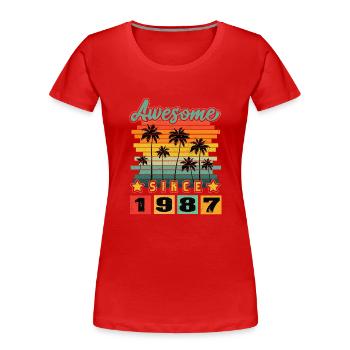 Génial depuis 1987 - T-shirt bio Premium Femme - rouge - Devant - Mia (176cm)
