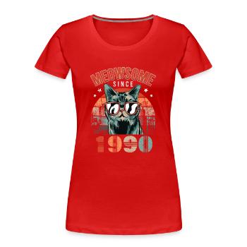 Meowsome 1990 Année de naissance 1990 Chat Anniversaire - T-shirt bio Premium Femme - rouge - Devant - Mia (176cm)