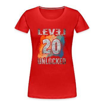 Birthday Gift Level Unlocked 20 years - Women's Premium Organic T-Shirt - red - Front - Mia (176cm)