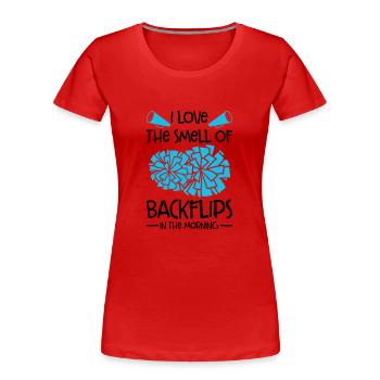 I Love The Smell Of Backflip In The Morning Gymnas - Frauen Premium Bio T-Shirt - Rot - Vorne - Mia (176cm)