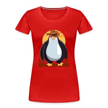 Tierliebhaber Cowboy Geschenk Pinguin - Frauen Premium Bio T-Shirt - Rot - Vorne - Mia (176cm)