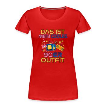Das ist mein cooles 90er Outfit Neunziger Retro - Frauen Premium Bio T-Shirt - Rot - Vorne - Mia (176cm)