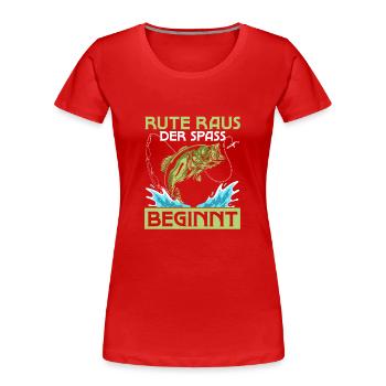 Rute raus der Spass beginnt Fischer Angler - Frauen Premium Bio T-Shirt - Rot - Vorne - Mia (176cm)