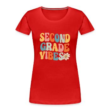 Vibrations de deuxième année Rétro 2e année Retour à l’école - T-shirt bio Premium Femme - rouge - Devant - Mia (176cm)
