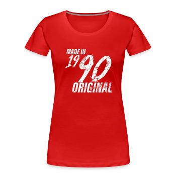 Fait en 1990 Année de naissance 1990 Anniversaire Femmes - T-shirt bio Premium Femme - rouge - Devant - Mia (176cm)