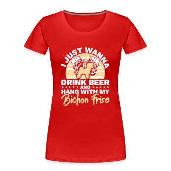 Trinke Bier und hänge mit meinem Bichon Frise Hund - Frauen Premium Bio T-Shirt - Rot - Vorne - Mia (176cm)