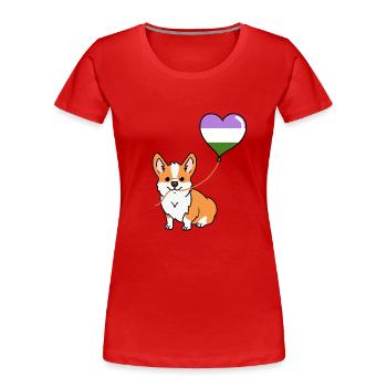 Corgi with Genderqueer Balloon - Women's Premium Organic T-Shirt - red - Front - Mia (176cm)