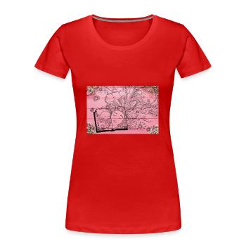 Blumen aus Büchern, die Bücher lesen, Blumen und Bücher - Frauen Premium Bio T-Shirt - Rot - Vorne - Mia (176cm)