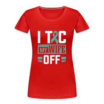 Tourette-Syndrom I Tic meine Frau von Tourettes - Frauen Premium Bio T-Shirt - Rot - Vorne - Mia (176cm)