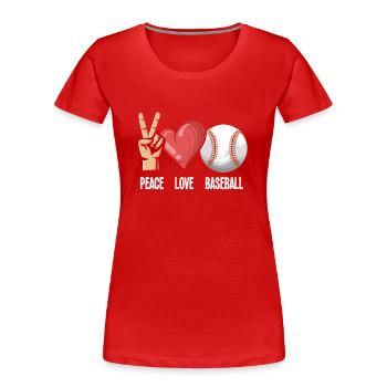Baseball Friede Liebe - Frauen Premium Bio T-Shirt - Rot - Vorne - Mia (176cm)