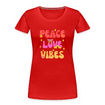 Pace Love Vibes 60er 70er Jahre Flower Power - Frauen Premium Bio T-Shirt - Rot - Vorne - Mia (176cm)