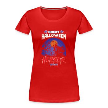 Happy Halloween Party Hexe Fledermaus Grusel Spuk - Frauen Premium Bio T-Shirt - Rot - Vorne - Mia (176cm)