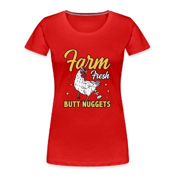 Farm Fresh Butt Nuggets Agriculteur Tractor Driver - Frauen Premium Bio T-Shirt - Rot - Vorne - Mia (176cm)