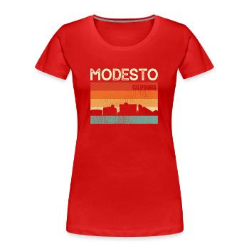 Modesto Kalifornien - Frauen Premium Bio T-Shirt - Rot - Vorne - Mia (176cm)