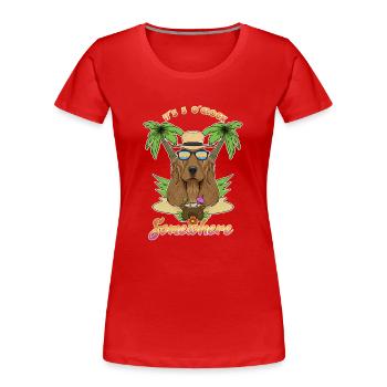 It Is 5 OClock Somewhere Drinking Cocker Spaniel - Frauen Premium Bio T-Shirt - Rot - Vorne - Mia (176cm)