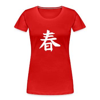 Frühling Chinesische Schrift Zeichen Symbol - Frauen Premium Bio T-Shirt - Rot - Vorne - Mia (176cm)