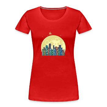 Skyline devant la lune et la ville de construction satellite - T-shirt bio Premium Femme - rouge - Devant - Mia (176cm)