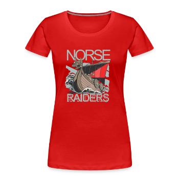 Norse Raiders Nordische Räuber Wikinger Norwegen - Frauen Premium Bio T-Shirt - Rot - Vorne - Mia (176cm)