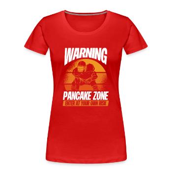 Achtung Pfannkuchenzone - Frauen Premium Bio T-Shirt - Rot - Vorne - Mia (176cm)