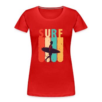 Surf rétro, prêt à affronter les vagues - T-shirt bio Premium Femme - rouge - Devant - Mia (176cm)