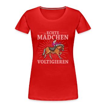 Voltigieren Volti Voltigier Pferde Pferdemädchen - Frauen Premium Bio T-Shirt - Rot - Vorne - Mia (176cm)