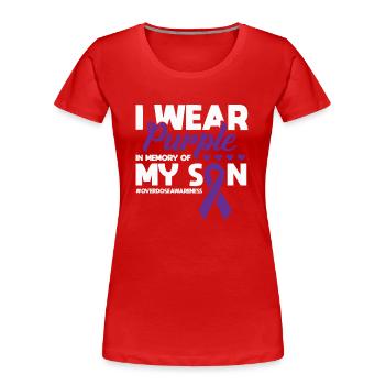 Lila In Erinnerung An Mein Sohn Überdosis Drogen - Frauen Premium Bio T-Shirt - Rot - Vorne - Mia (176cm)