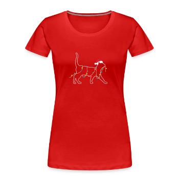 Katze mit Weihnachtsbeleuchtung Xmas - Frauen Premium Bio T-Shirt - Rot - Vorne - Mia (176cm)