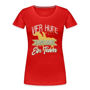 Reiterin, Reiten, Pferde, Pferde reiten, Reistport - Frauen Premium Bio T-Shirt - Rot - Vorne - Mia (176cm)