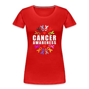Cancer Awareness Ribbon Cure Cancer - Frauen Premium Bio T-Shirt - Rot - Vorne - Mia (176cm)