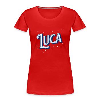 Luca Namen personalisiert - Frauen Premium Bio T-Shirt - Rot - Vorne - Mia (176cm)