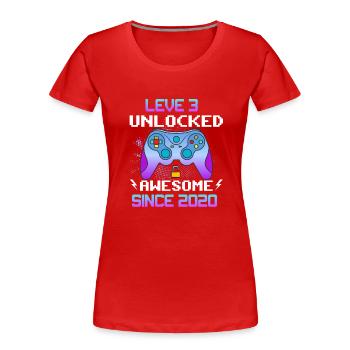 Level 3 Unlocked Awesome Since 2020 Funny Gamer - Women's Premium Organic T-Shirt - red - Front - Mia (176cm)