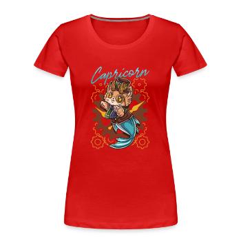 Chat steampunk capricorne zodiaque - T-shirt bio Premium Femme - rouge - Devant - Mia (176cm)