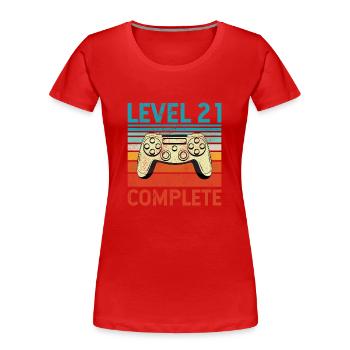Niveau 21 Terminé - T-shirt bio Premium Femme - rouge - Devant - Mia (176cm)