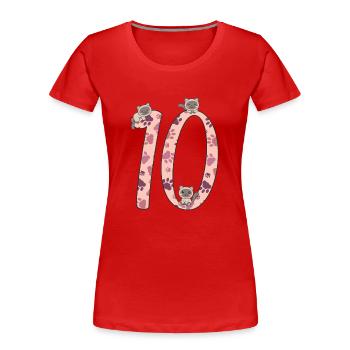 Chat siamois dixième anniversaire pour les enfants chats - T-shirt bio Premium Femme - rouge - Devant - Mia (176cm)