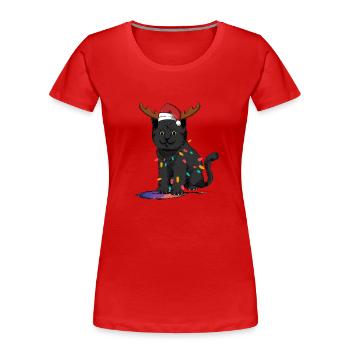 Reindeer Black Cat Christmas Lights Funny - Women's Premium Organic T-Shirt - red - Front - Mia (176cm)