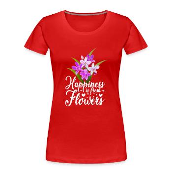 Happiness Is Fresh Flowers Gardener Botancial Plan - Frauen Premium Bio T-Shirt - Rot - Vorne - Mia (176cm)