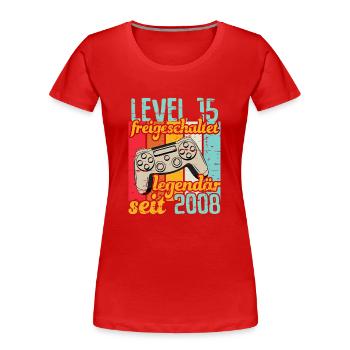 Level 15 freigeschaltet legendär seit 2008 - Frauen Premium Bio T-Shirt - Rot - Vorne - Mia (176cm)