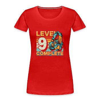 Gaming Geburtstag Level 9 Complete für Gamer. - Frauen Premium Bio T-Shirt - Rot - Vorne - Mia (176cm)