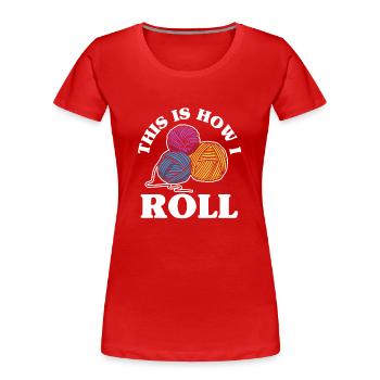 Knitting Wool Yarn - Women's Premium Organic T-Shirt - red - Front - Mia (176cm)