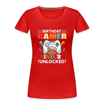 Birthday Gamer Level 3 Unlocked 3 Birthday - Women's Premium Organic T-Shirt - red - Front - Mia (176cm)