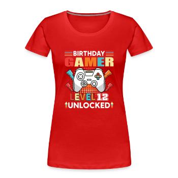 Geburtstag Gamer Level 12 Unlocked 12 - Frauen Premium Bio T-Shirt - Rot - Vorne - Mia (176cm)