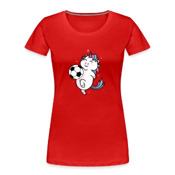 La licorne joue au football Créature mythique Sport - T-shirt bio Premium Femme - rouge - Devant - Mia (176cm)